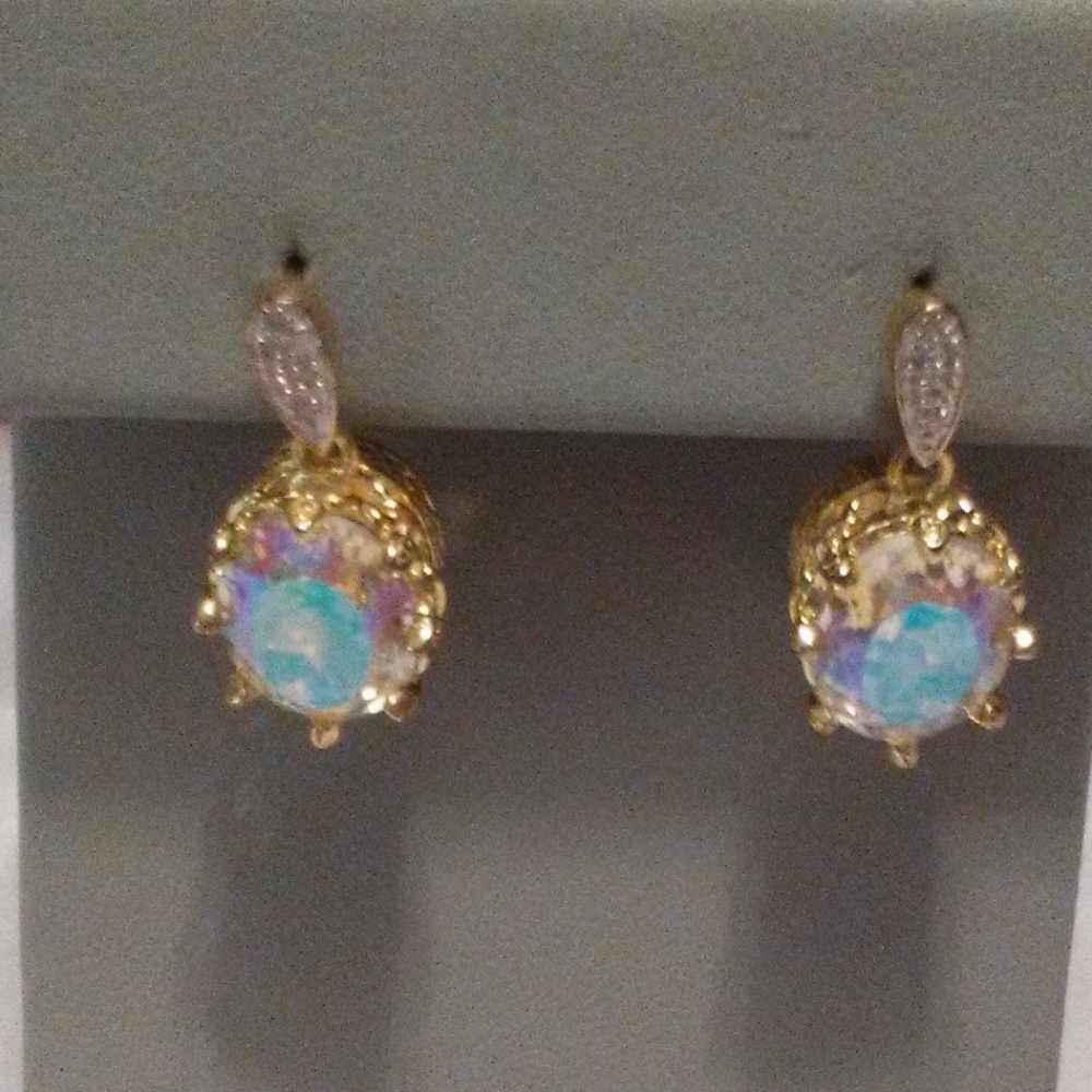 Gem Treasures Topaz Drop  (12X10mm gem) Earrings- SS/Vermeil-NWT